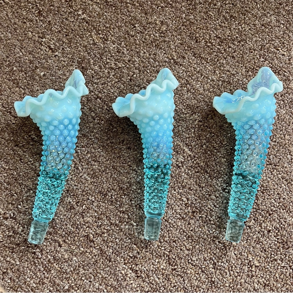Fenton Blue Opalescent Hobnail Epergne - Picture 9 of 16